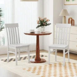 2er-Set Esszimmerstühle armlose Küchenstühle mit ergonomischer Rückenlehnen & vertieftem Sitz Weiß/Natur/Braun