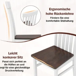 2er-Set Esszimmerstühle armlose Küchenstühle mit ergonomischer Rückenlehnen & vertieftem Sitz Weiß/Natur/Braun