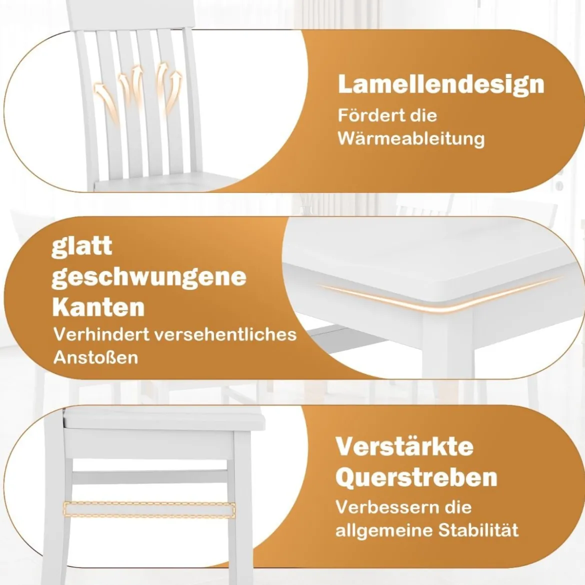 2er-Set Esszimmerstühle armlose Küchenstühle mit ergonomischer Rückenlehnen & vertieftem Sitz Weiß/Natur/Braun