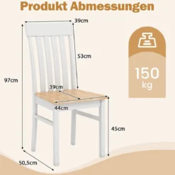 2er-Set Esszimmerstühle armlose Küchenstühle mit ergonomischer Rückenlehnen & vertieftem Sitz Weiß/Natur/Braun