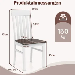 2er-Set Esszimmerstühle armlose Küchenstühle mit ergonomischer Rückenlehnen & vertieftem Sitz Weiß/Natur/Braun