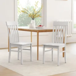2er-Set Esszimmerstühle armlose Küchenstühle mit ergonomischer Rückenlehnen & vertieftem Sitz Weiß/Natur/Braun