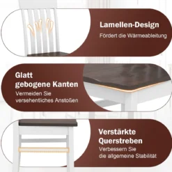2er-Set Esszimmerstühle armlose Küchenstühle mit ergonomischer Rückenlehnen & vertieftem Sitz Weiß/Natur/Braun