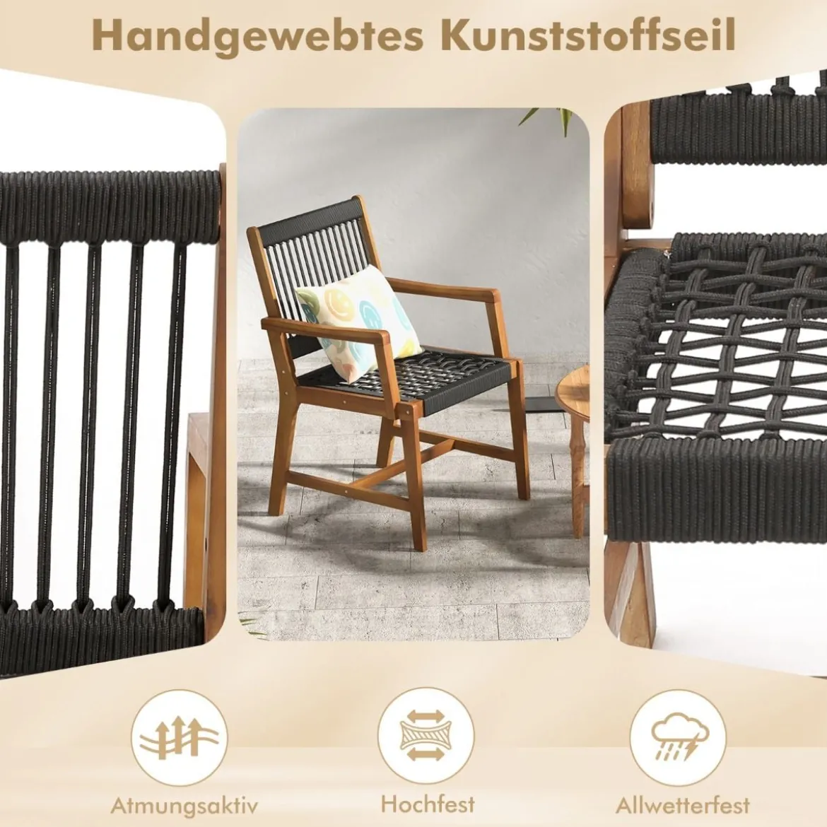 2er-Set Esszimmerstühle aus Akazienholz mit Armlehnen bis 160 kg belastbar