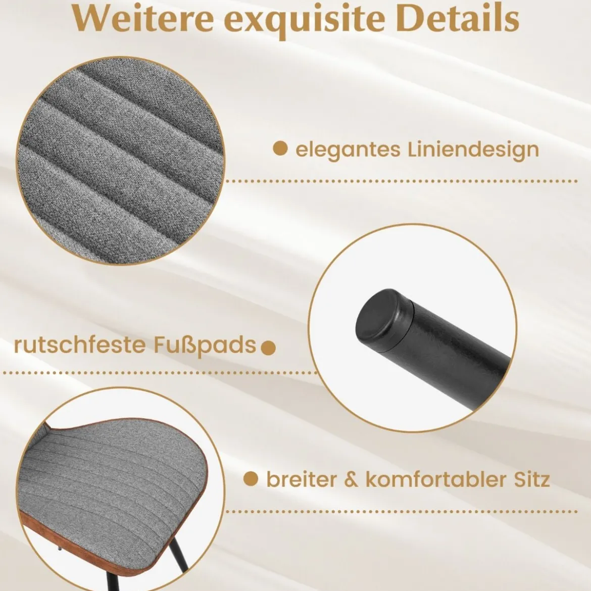 2er Set Esszimmerstühle gepolsterte Akzentstühle mit gebogenem Rückenlehne 57 x 49 x 81 cm Grau