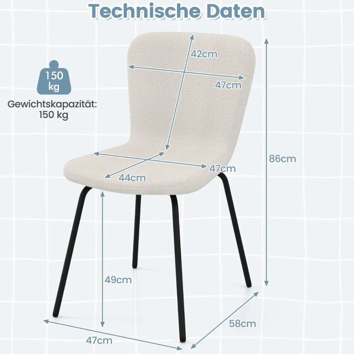 4er Set Esszimmerstühle gepolsterte Küchenstühle mit Rückenlehne 47 x 58 x 86 cm Beige