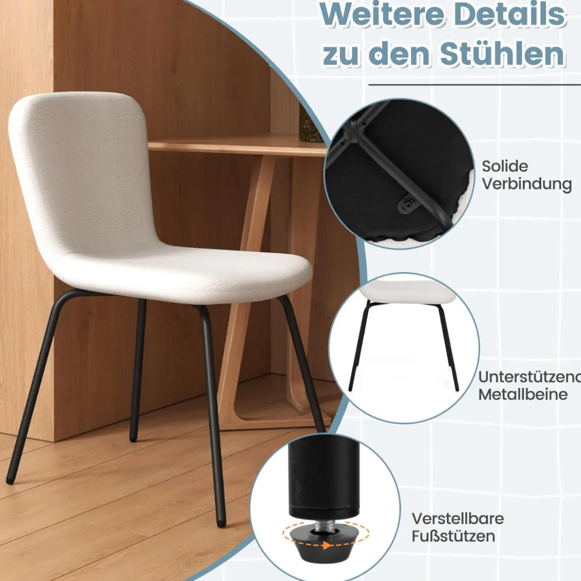 4er Set Esszimmerstühle gepolsterte Küchenstühle mit Rückenlehne 47 x 58 x 86 cm Beige