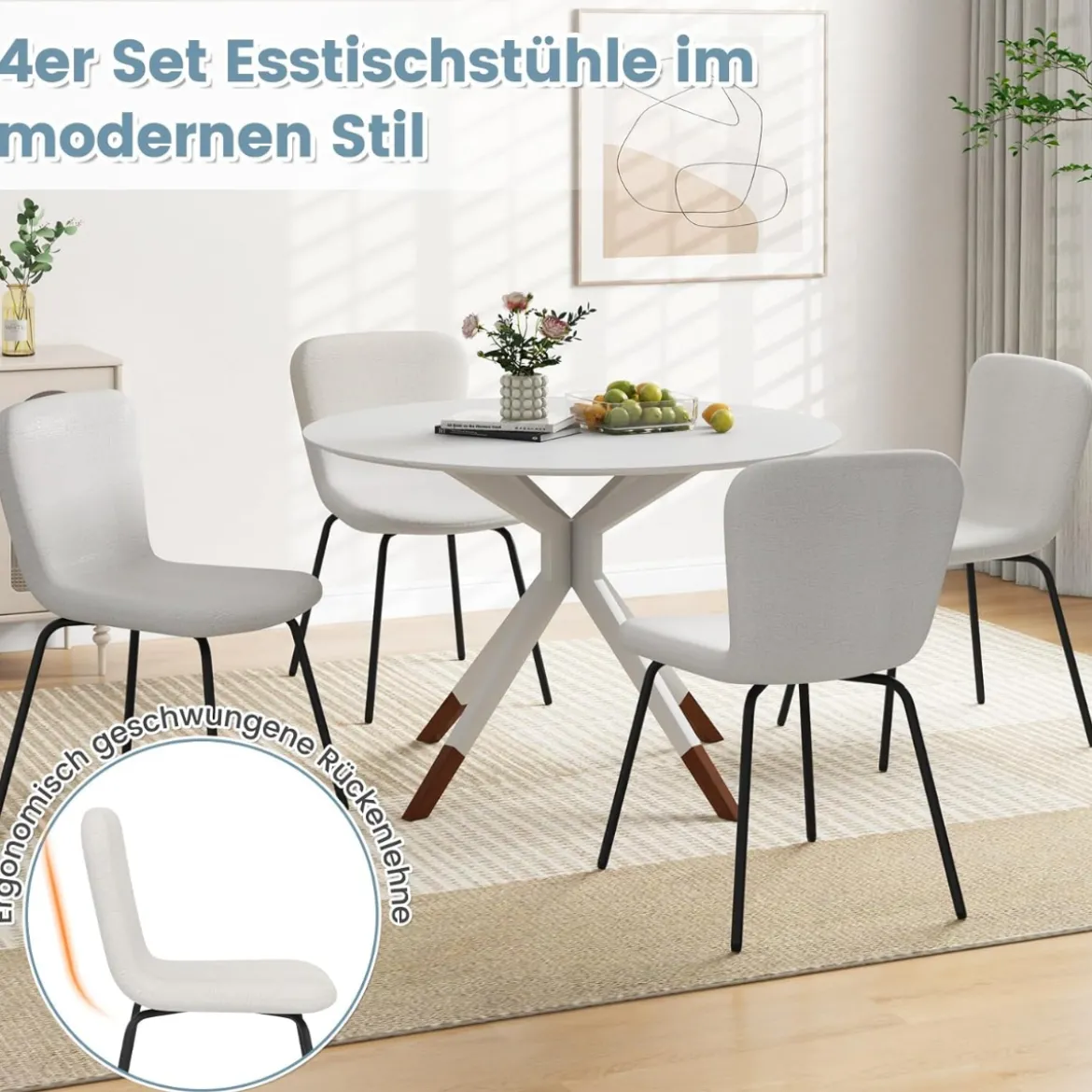 4er Set Esszimmerstühle gepolsterte Küchenstühle mit Rückenlehne 47 x 58 x 86 cm Beige
