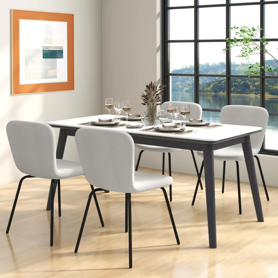 4er Set Esszimmerstühle gepolsterte Küchenstühle mit Rückenlehne 47 x 58 x 86 cm Beige