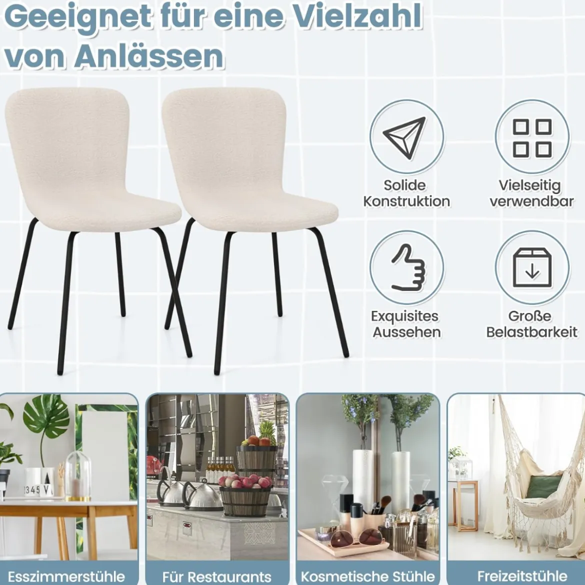 4er Set Esszimmerstühle gepolsterte Küchenstühle mit Rückenlehne 47 x 58 x 86 cm Beige