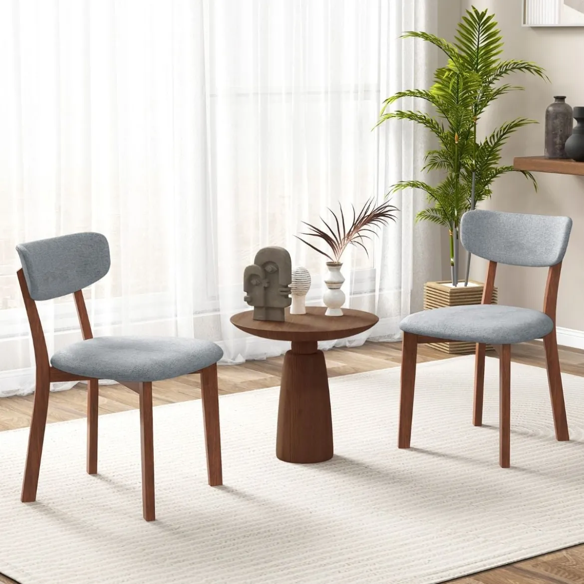 2er Set Esszimmerstühle gepolsterte Küchenstühle mit Rückenlehne Gummiholz Gestell & Sitzkissen 51 x 47 x 82 cm Grau