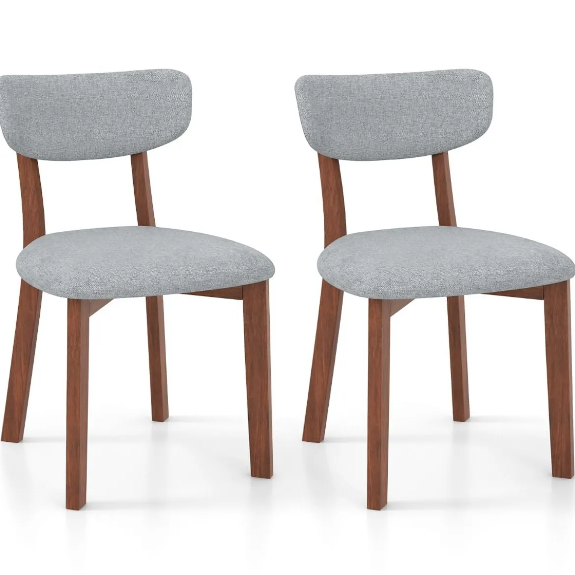 2er Set Esszimmerstühle gepolsterte Küchenstühle mit Rückenlehne Gummiholz Gestell & Sitzkissen 51 x 47 x 82 cm Grau