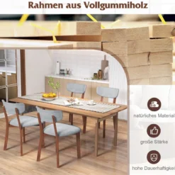 2er Set Esszimmerstühle gepolsterte Küchenstühle mit Rückenlehne Gummiholz Gestell & Sitzkissen 51 x 47 x 82 cm Grau