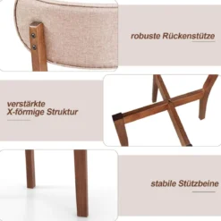 2er Set Esszimmerstühle gepolsterte Küchenstühle mit Rückenlehne Gummiholz Gestell & Sitzkissen 51 x 47 x 82 cm Braun