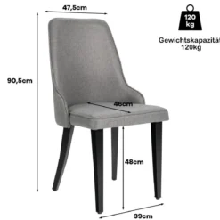 2er Set Esszimmerstühle gepolsterte Esszimmerstühle Küchenstuhl 47,5 x 59 x 90,5 cm Grau