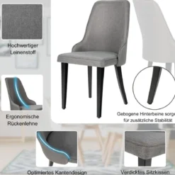 2er Set Esszimmerstühle gepolsterte Esszimmerstühle Küchenstuhl 47,5 x 59 x 90,5 cm Grau