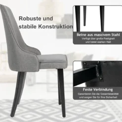 2er Set Esszimmerstühle gepolsterte Esszimmerstühle Küchenstuhl 47,5 x 59 x 90,5 cm Grau