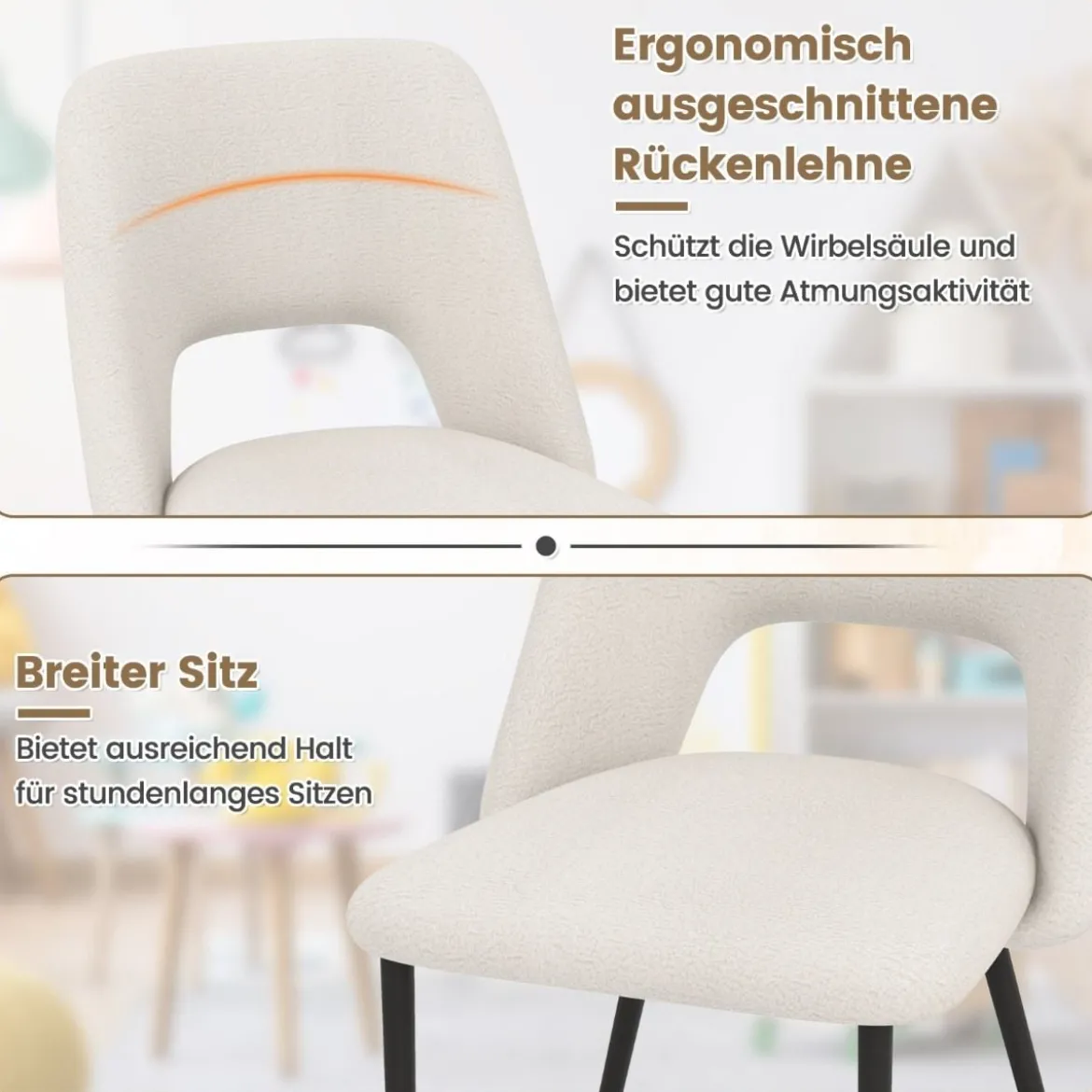 2er Set Esszimmerstühle gepolsterte Küchenstühle mit Rückenlehne 48,5 x 57 x 85 cm Beige