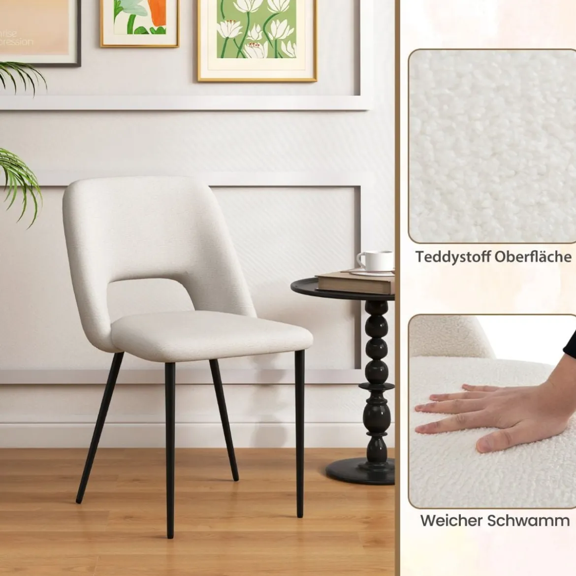 2er Set Esszimmerstühle gepolsterte Küchenstühle mit Rückenlehne 48,5 x 57 x 85 cm Beige
