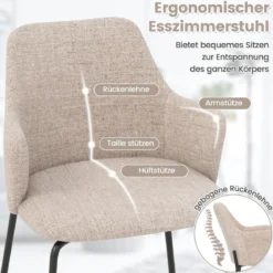 2er Set Esszimmerstühle gepolsterte Akzentstühle mit gebogenem Rückenlehne 60 x 54 x 84 cm Beige
