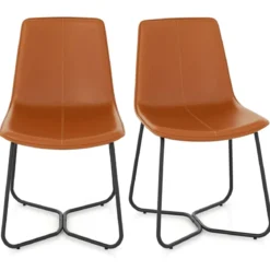 2er Set Esszimmerstühle Küchenstühle aus Kunstleder gepolstert mit Metallbeinen Braun