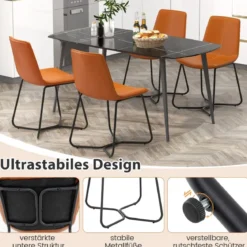 2er Set Esszimmerstühle Küchenstühle aus Kunstleder gepolstert mit Metallbeinen Braun