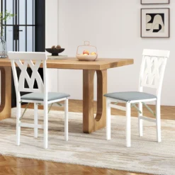 2er Set Esszimmerstühle Klappbarer Küchenstuhl mit Gepolsterter Sitz Klappstuhl Beistellstuh Weiß