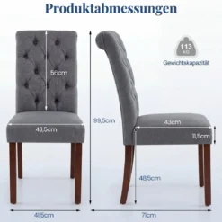 2er Set Esszimmerstühle mit Gepolsterter Sitzfläche & Rückenlehne Polsterstühle Essstühle Grau
