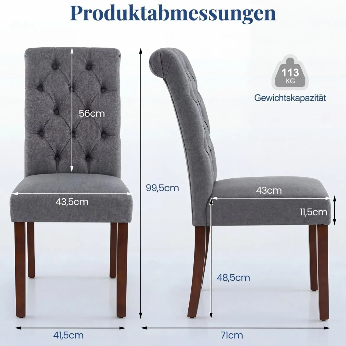 2er Set Esszimmerstühle mit Gepolsterter Sitzfläche & Rückenlehne Polsterstühle Essstühle Grau