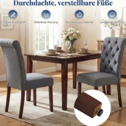 2er Set Esszimmerstühle mit Gepolsterter Sitzfläche & Rückenlehne Polsterstühle Essstühle Grau