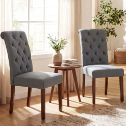 2er Set Esszimmerstühle mit Gepolsterter Sitzfläche & Rückenlehne Polsterstühle Essstühle Grau