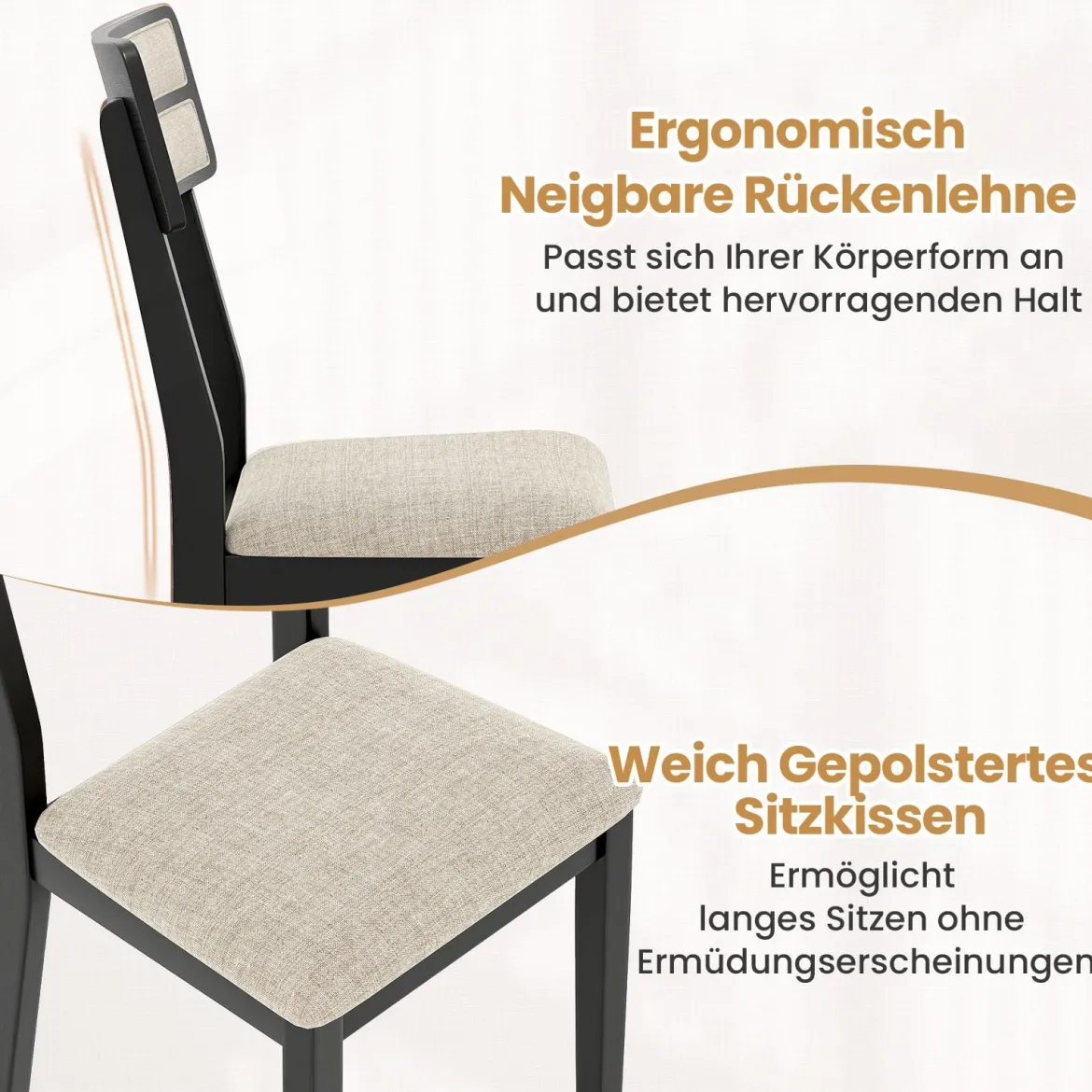 2er Set Esszimmerstühle mit Gepolstertem Sitz & Gummibaumholzbeinen Küchenstühle Essstuhl Schwarz