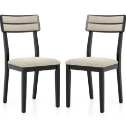 2er Set Esszimmerstühle mit Gepolstertem Sitz & Gummibaumholzbeinen Küchenstühle Essstuhl Schwarz