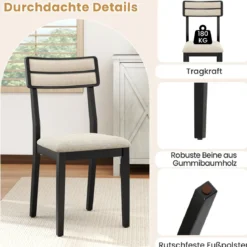2er Set Esszimmerstühle mit Gepolstertem Sitz & Gummibaumholzbeinen Küchenstühle Essstuhl Schwarz