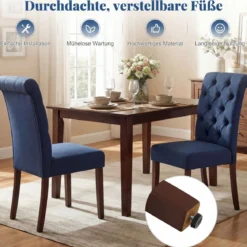 2er Set Esszimmerstühle mit Gepolsterter Sitzfläche & Rückenlehne Polsterstühle Essstühle Blau