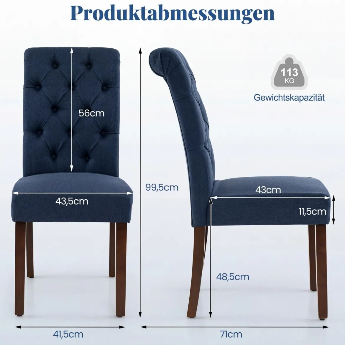 2er Set Esszimmerstühle mit Gepolsterter Sitzfläche & Rückenlehne Polsterstühle Essstühle Blau