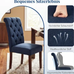 2er Set Esszimmerstühle mit Gepolsterter Sitzfläche & Rückenlehne Polsterstühle Essstühle Blau