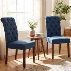 2er Set Esszimmerstühle mit Gepolsterter Sitzfläche & Rückenlehne Polsterstühle Essstühle Blau