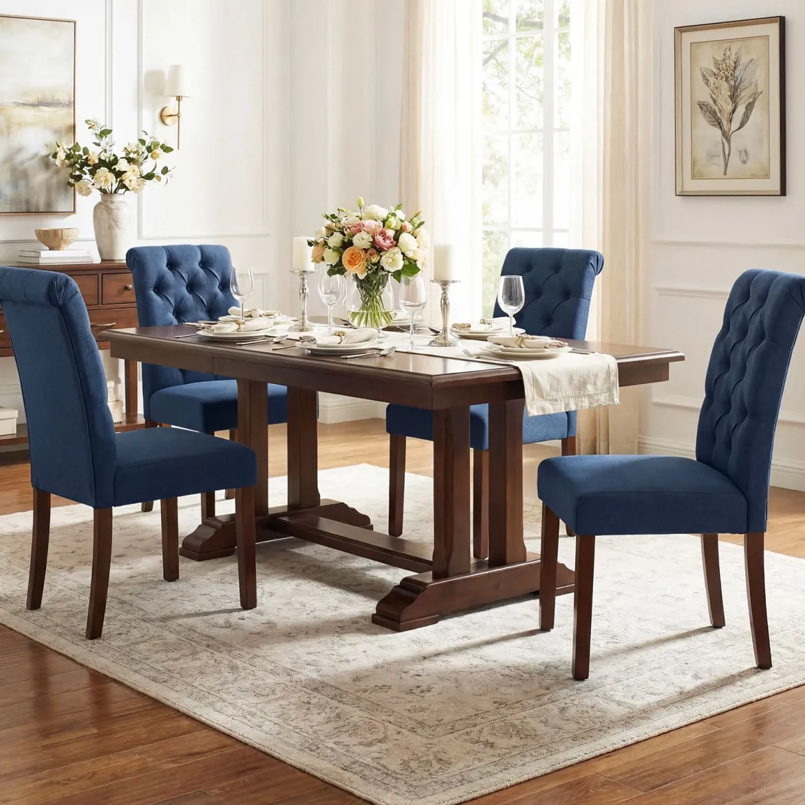 2er Set Esszimmerstühle mit Gepolsterter Sitzfläche & Rückenlehne Polsterstühle Essstühle Blau