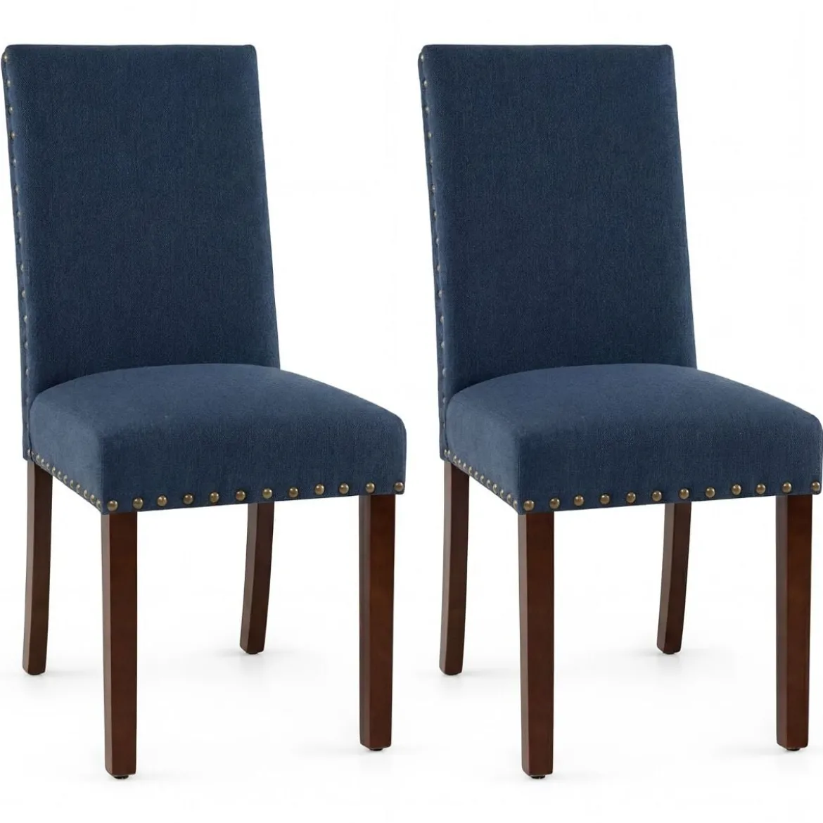 2er Set Esszimmerstühle mit Gepolsterter Sitzfläche & Rückenlehne & Gummiholzbeine Polsterstühle Blau