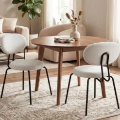 2er Set Esszimmerstühle mit Gepolsterter Sitzfläche & Rückenlehne Küchenstühle Essstühle Beige