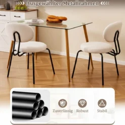 2er Set Esszimmerstühle mit Gepolsterter Sitzfläche & Rückenlehne Küchenstühle Essstühle Beige
