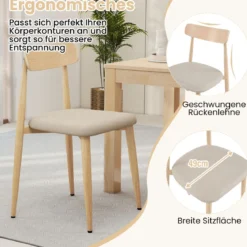 2er Set Esszimmerstühle mit Geschwungener Rückenlehne Gepolsterter Küchenstuhl Essstuhl