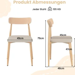 2er Set Esszimmerstühle mit Geschwungener Rückenlehne Gepolsterter Küchenstuhl Essstuhl