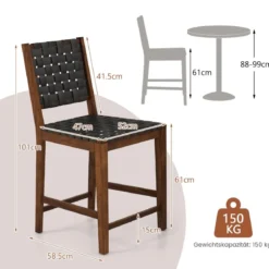 2er Set Esszimmerstühle mit Gewebter Rückenlehne Holzstuhl bis 150 kg Belastbar Schwarz