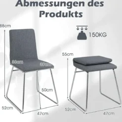 2er Set Esszimmerstühle mit Klappbarer Rückenlehne & Metallrahmen Gepolsterter Küchenstuhl
