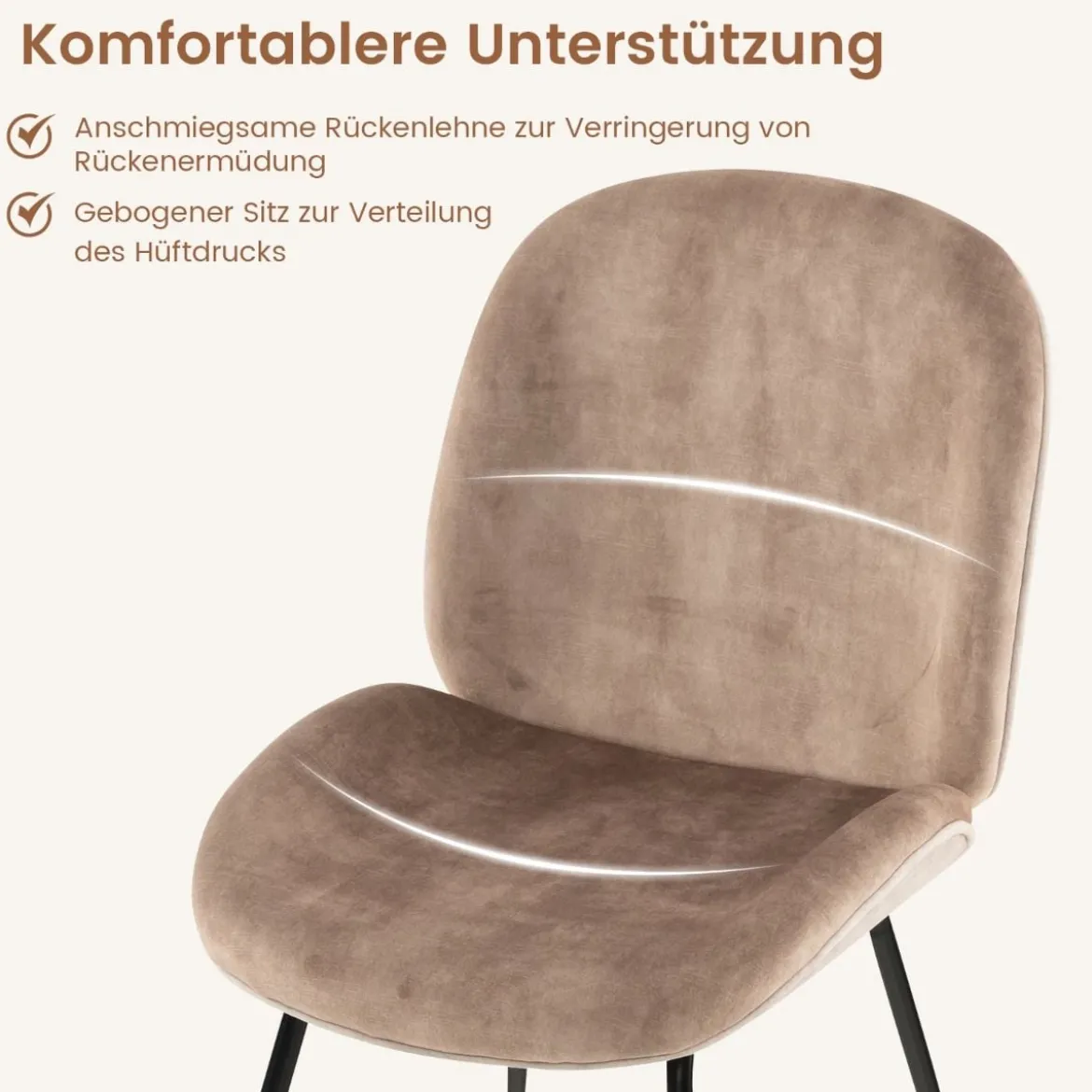 2er Set Esszimmerstühle mit Metallgestell Küchenstuhl Polsterstuhl 49 x 65 x 87 cm Kaffee