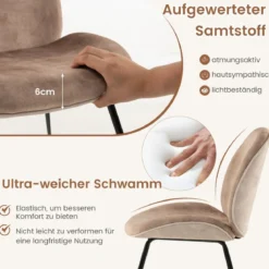 2er Set Esszimmerstühle mit Metallgestell Küchenstuhl Polsterstuhl 49 x 65 x 87 cm Kaffee