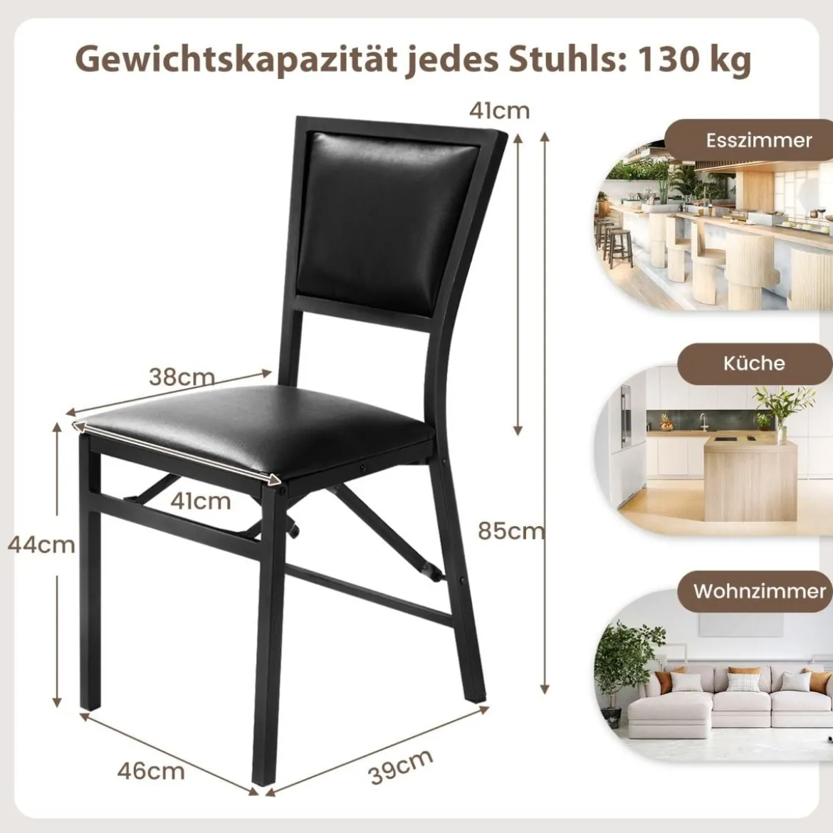 4er Set Esszimmerstühle mit Metallrahmen Klappbare Polsterstühle Küchenstühle