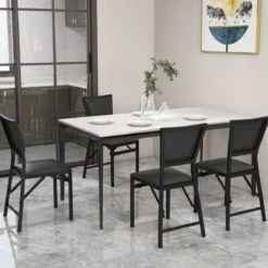 2er Set Esszimmerstühle mit Metallrahmen Klappbare Polsterstühle Küchenstühle